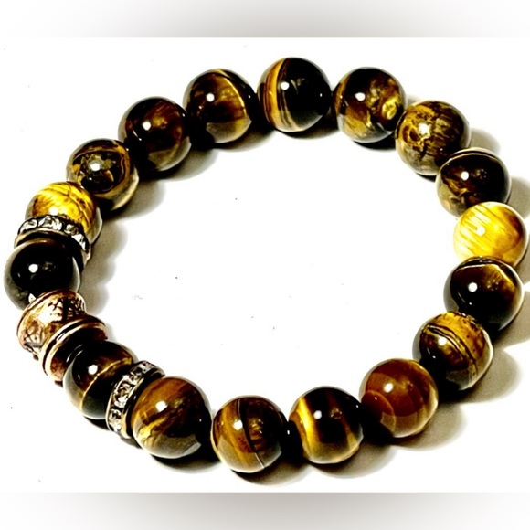 Genuine Tiger eye Bracelet Genuine 10mm Round Tiger eye Bracelet unisex - Picture 1 of 3